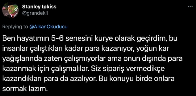 Peki kuryeler bu görüşe karşı ne düşünüyor? Deneyimli bir kurye şöyle diyor 👇