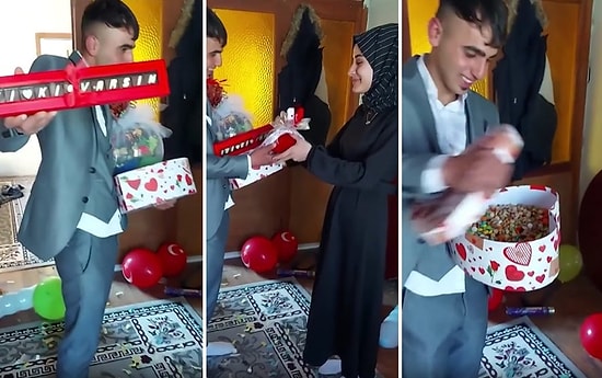 Kız İstemeye Giderken Elinde Bir Sürü Hediye Alan ve Aldıklarını Kameraya Sunum Yapan Damat