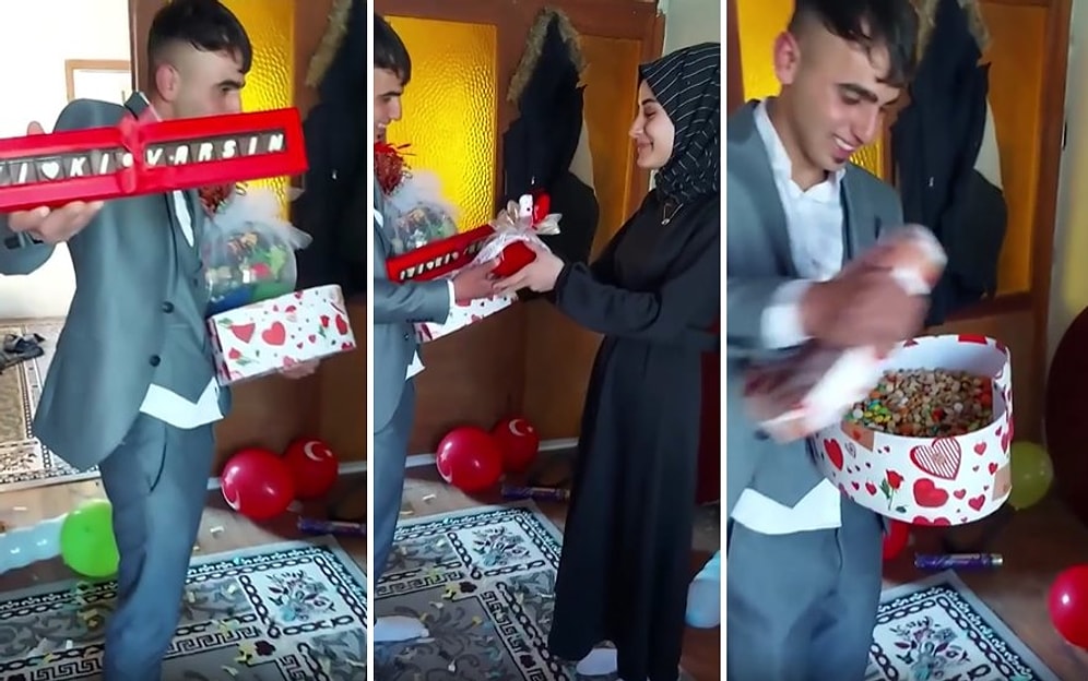 Kız İstemeye Giderken Elinde Bir Sürü Hediye Alan ve Aldıklarını Kameraya Sunum Yapan Damat