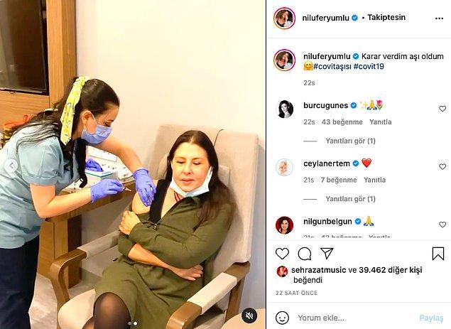 İşte son olarak yılların şarkıcısı Nilüfer de Instagram hesabından aşı yaptırdığı anları paylaştı...