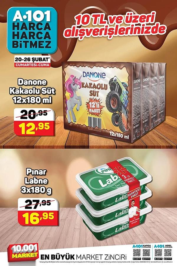 10 TL ve üzeri alışverişlerinizde 12'li Danone Kakaolu Süt ya da 3'lü Pınar Labne indirimli.