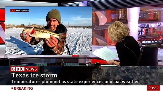 BBC'nin Teksas'ta Kutup Soğukları Haberi İçin Canlı Yayına Bağlandığı Kişi Yayında Balık Tuttu