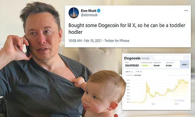 Bir başka açıklamasında ise Elon Musk, çocuğu X Æ A-Xii için Dogecoin satın aldığını açıklamış, 10 Şubat tarihli gönderisinde "bebek HODler (birikimci)" olarak bahsettiği 9 aylık oğlunun en genç kripto para yatırımcısı olduğunu belirtmişti.