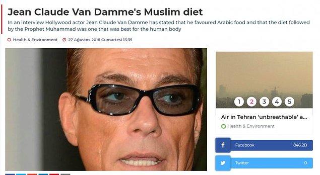 Van Damme ayrıca, MBC kanalında Arap yemeklerini tercih ettiğini ve Hz. Muhammed’in beslenme biçiminin insan sağlığı için en doğru beslenme olduğunu söylemiş.