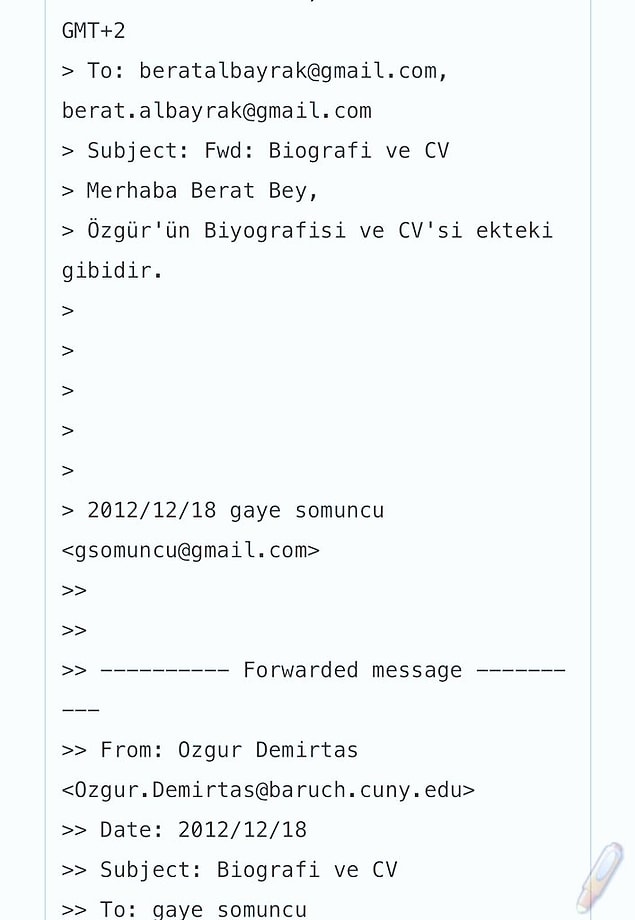 Bu mail de Albayrak'a iletilmişti.
