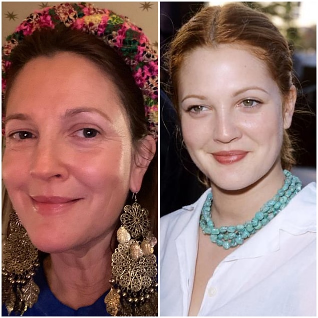 13. Drew Barrymore da yaşlanmamış sanki... Fotoğraflar arasında 20 yıl fark var.