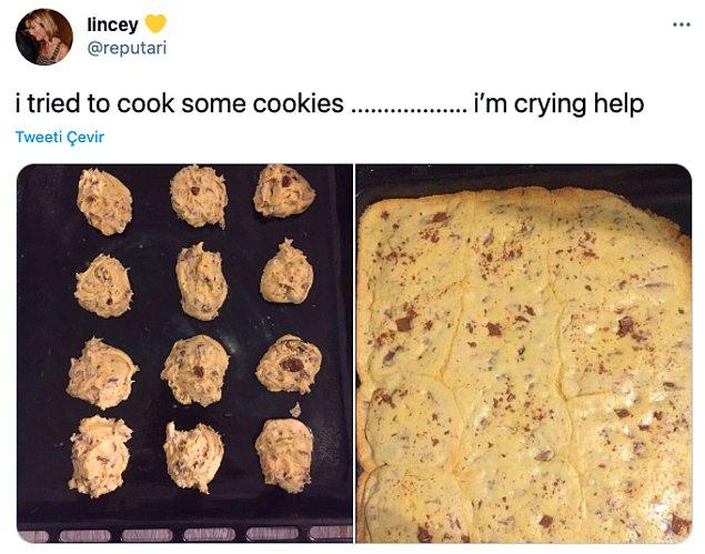 15. "Cookie pişirmeyi denedim..............Ağlıyorum yardım edin."