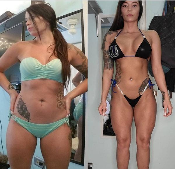 8. "İki fotoğrafta aynı kiloda olduğumu söylediğimde insanlar bana inanmıyor. Spor ve sağlıklı beslenmeyle vücut yapınızı değiştirebilirsiniz. Ben bunun canlı kanıtıyım."