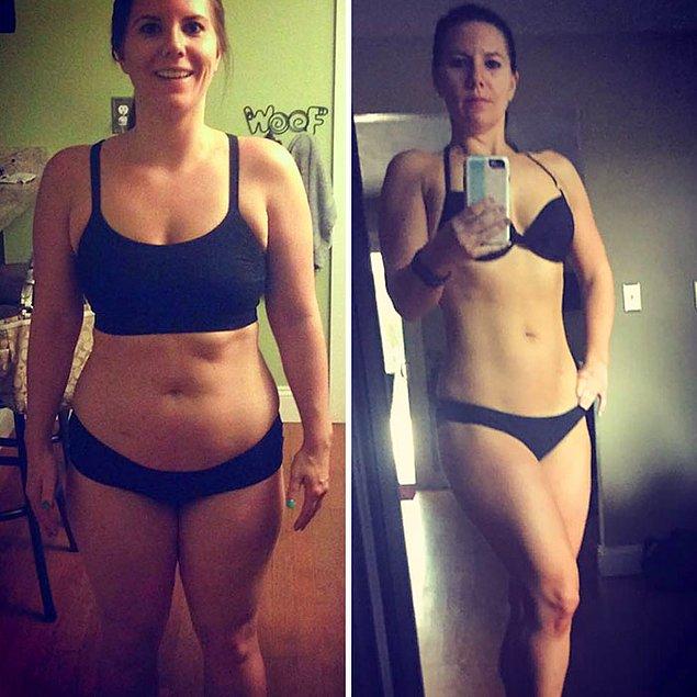 19. Bu iki fotoğrafın arasında iki sene fark var. Vücudum tamamen değişse de arada sadece 2 kilo fark var."
