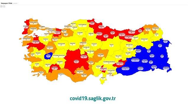 Sağlık Bakanlığı’nın Açıkladığı Türkiye Risk Haritasına Göre İllerin Son Durumu Şöyle;