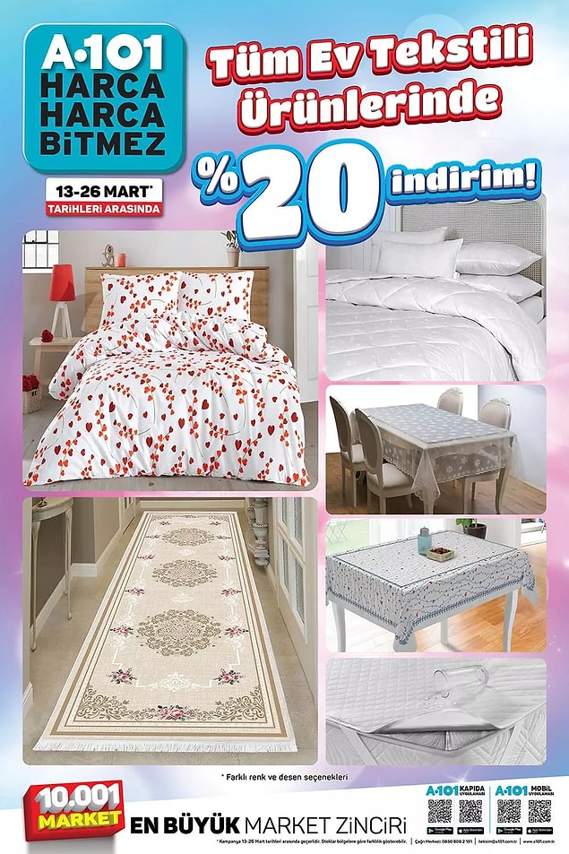 13-26 Mart tarihleri arasında ev tekstili ürünlerinde indirimler olacak.