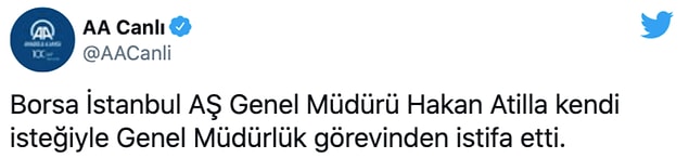 Anadolu Ajansı'nın istifayı duyurma şekli ise tepkilere neden oldu...