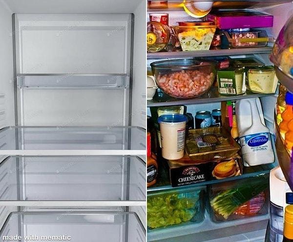 5. "Ne yesem diye bakarken buzdolabım vs. aldığım sebzeyi sığdırmaya çalışırken buzdolabım:"