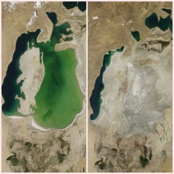 8. Eskiden dünyanın dördüncü büyük gölü olan Aral Gölü, parçalara ayrılmış.