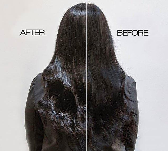 7. Fön çektikten sonra bir son dokunuş ile Kim Kardashian'ın saç parlaklığına ulaşabilirsiniz.