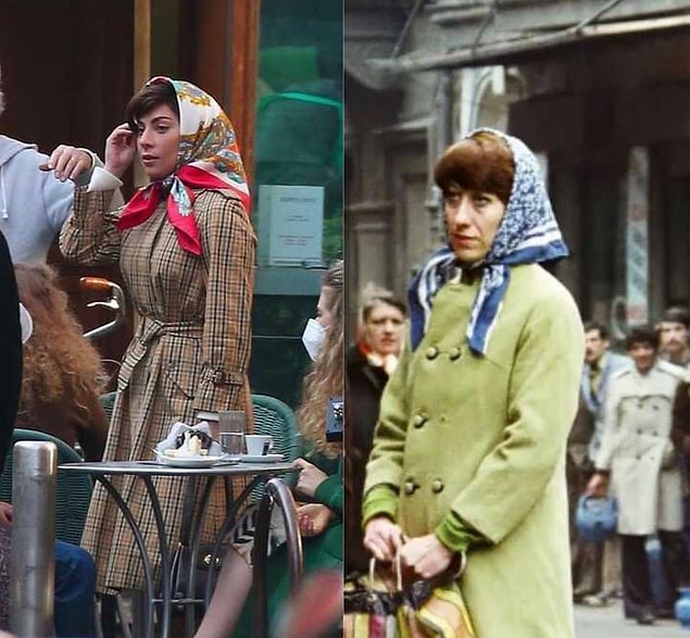 10. Geçtiğimiz günlerde çekimleri başlayan 'House of Gucci'nin setinde görüntülenen Lady Gaga'nın tarzı Ayşen Gruda'ya benzetildi!
