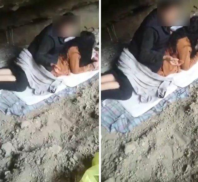 Sosyal medyada paylaşılan görüntülerde, mağarada birlikte olan bir çiftin telefon kamerasını açmış, kayıt alan köylüler tarafından basıldığı görülüyor.