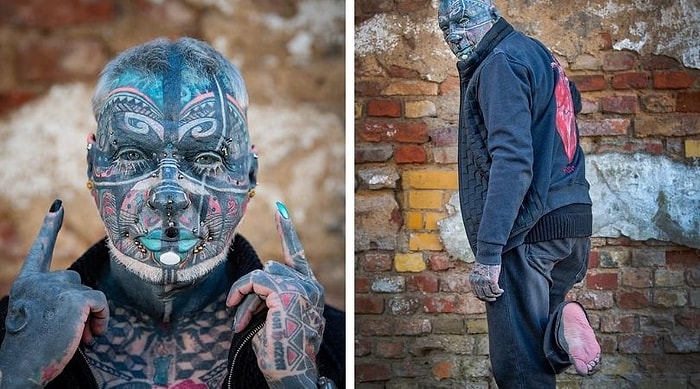 72-летний пенсионер из Германии покрыл 98% своего тела татуировками, оставив только ступни