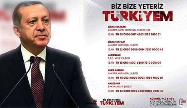 Cumhurbaşkanı Erdoğan'dan Kovid-19 için "milli bağış kampanyası"