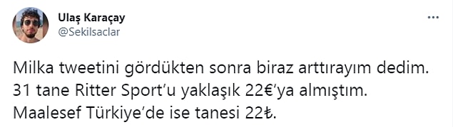 Ardından bu tweeti gören başka bir kullanıcı kendi yaptığı çikolata alışverişini diğer kullanıcılarla paylaştı.