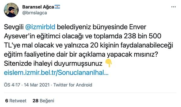 Ağca dünkü yazının ardından bugün aynı soruları İzmir Büyükşehir Belediyesi'ne sordu.
