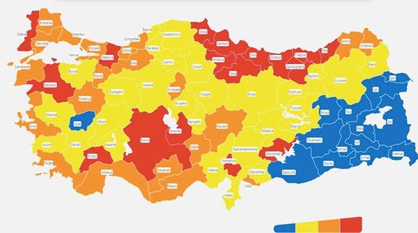 Sağlık Bakanlığı'nın güncel risk haritasına göre İstanbul turuncu renkle riskin yüksek olduğu iller kategorisinde.