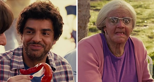 10. Эухенио Дербес как Фелип и его бабушка в фильме "Такие разные близнецы"