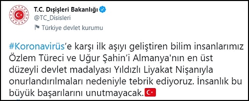 Dışişleri'nin Özlem Türeci ve Uğur Şahin Paylaşımı Sosyal Medyada Tartışma Yarattı