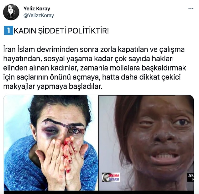 Yeliz Koray, Twitter hesabından İran gibi islam hükümleriyle yönetilen ve geleneklerine öncelik veren ülkelerle Türkiye'nin benzer yönlerini ele aldı. Biz de sizlerle okuyanları tedirgin eden bu paylaşımı paylaşmak istedik.