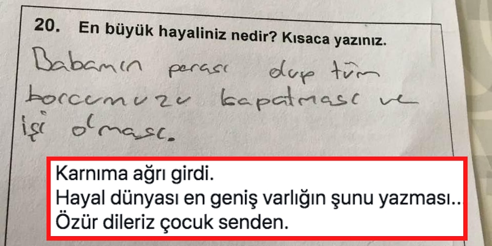 Bir Öğrencinin Türkçe Sınavında 'Hayaliniz Nedir?' Sorusuna Verdiği Herkesin İçini Acıtan Cevabı