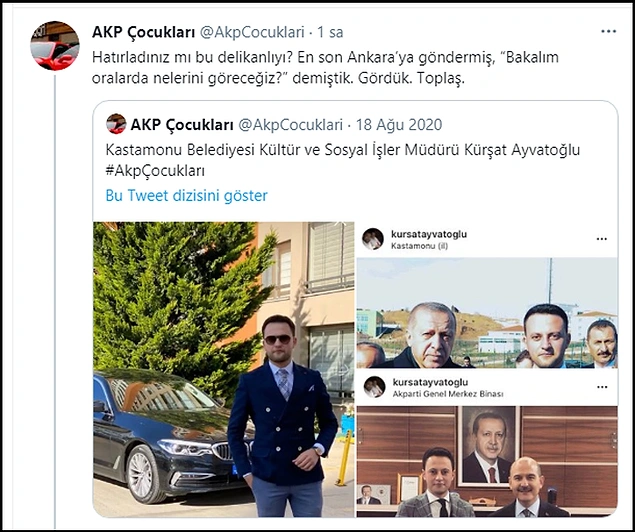 Paylaşımlarda Ayvatoğlu'nun Erdoğan ve Soylu ile yan yana çekilmiş fotoğrafları da yer aldı. ????