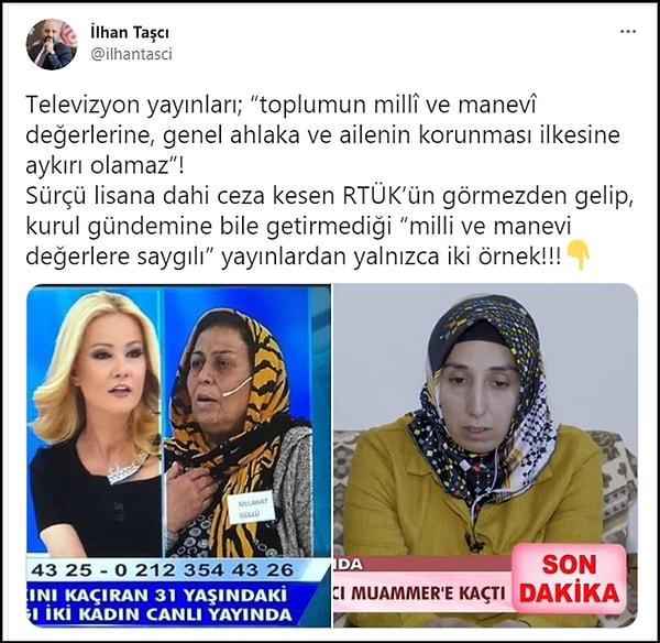 RTÜK’ün CHP’li üyesi İlhan Taşcı da bu kapsamda ATV’de yayınlanan Müge Anlı’nın programında gerçekleştirilen yayınları eleştirdi.