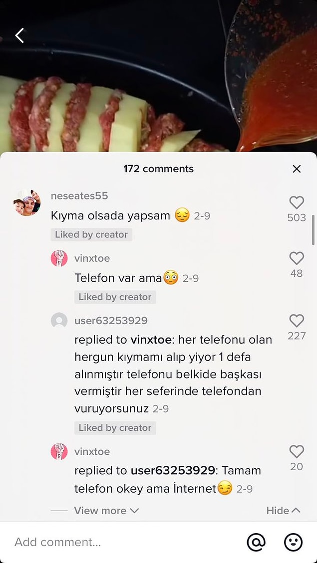 Bu olayın bir benzeri Instagram'da bir yemek tarifi postu altında yaşandı.