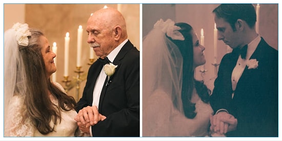 Полвека вместе: Влюбленная пара повторила свои свадебные фотографии после 50 лет в счастливом браке