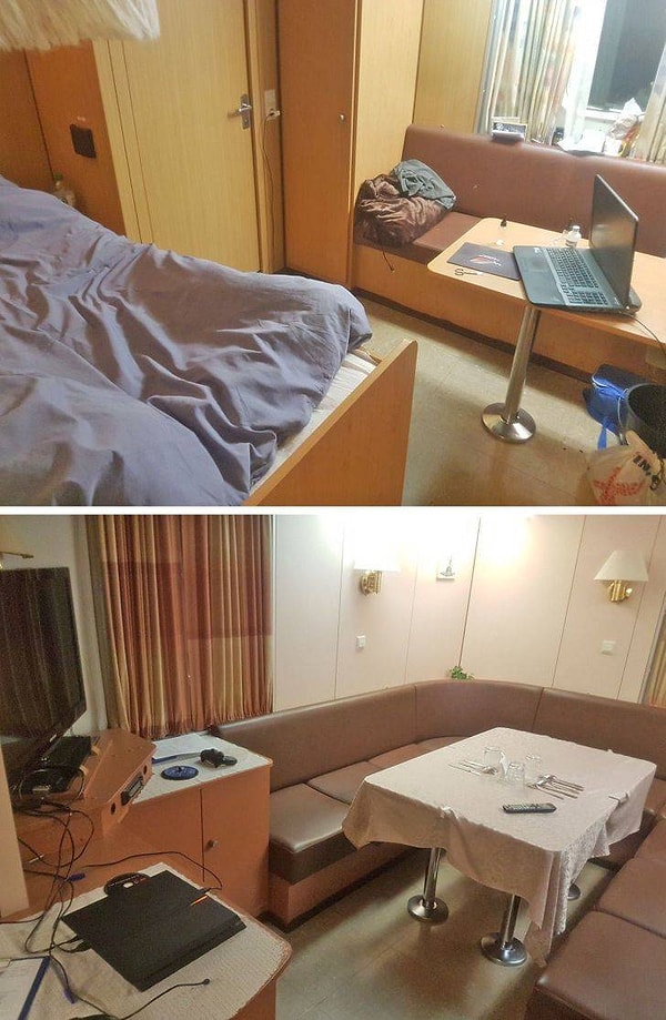10. "Я - моряк. Мы живем в одиночных каютах. Вот как выглядит моя. У меня даже есть свой собственный туалет и душ".