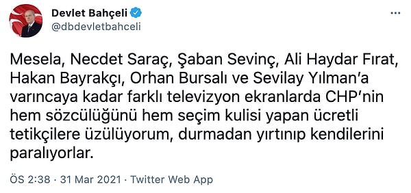 Bahçeli, paylaşımında altı gazetecinin ismini verdi...