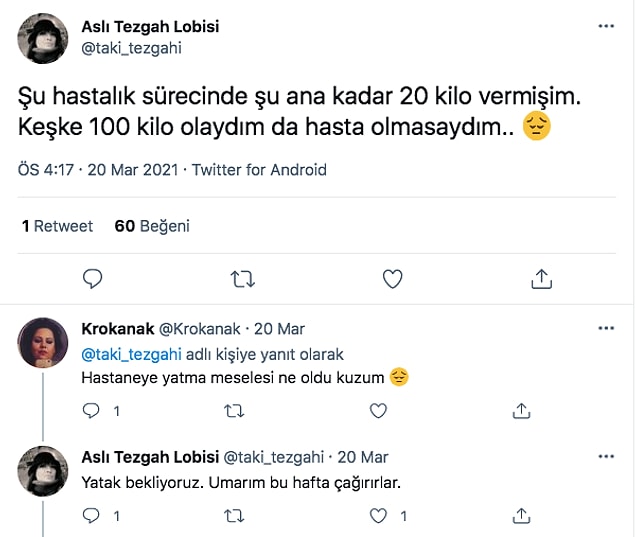 Aslı'nın vefat etmeden çok az zaman önce yaptığı Twitter paylaşımları ise insanın içini parçalayacak cinsten.