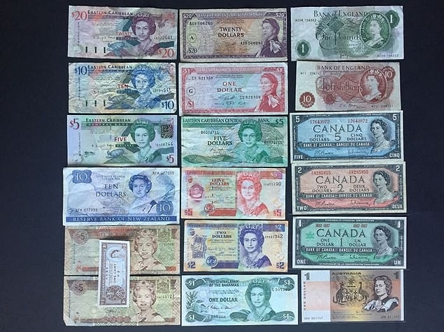 6. Banknot ve madeni paraların üzerinde en fazla yer alan kişi II. Elizabeth.