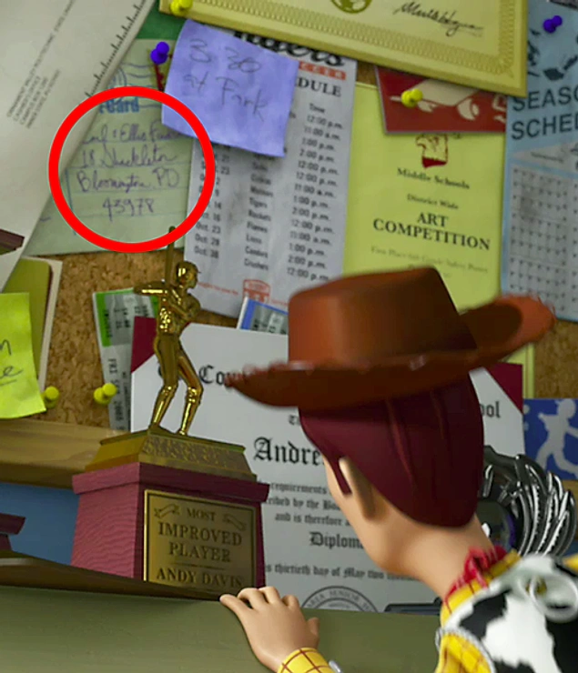 "Oyuncak Hikayesi 3" (2010) filmində, Andy'nin odasında "Yukarı Bak" (2009) filmindən, Carl ve Ellie'den gelen bir kartpostal vardır.