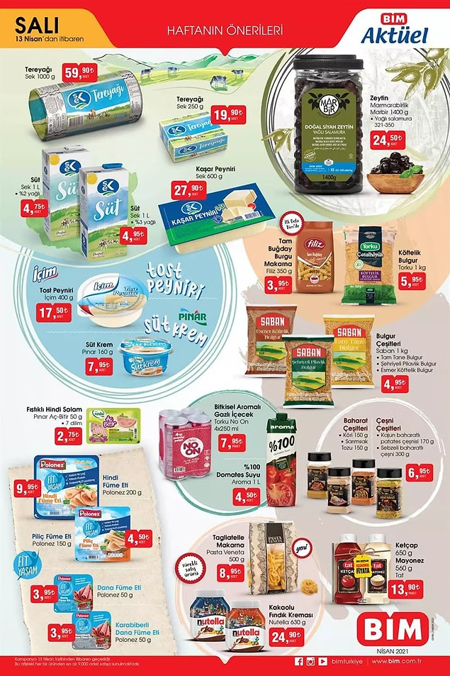 BİM'de bu hafta 1400 g Marmarabirlik zeytin 24,50 TL.