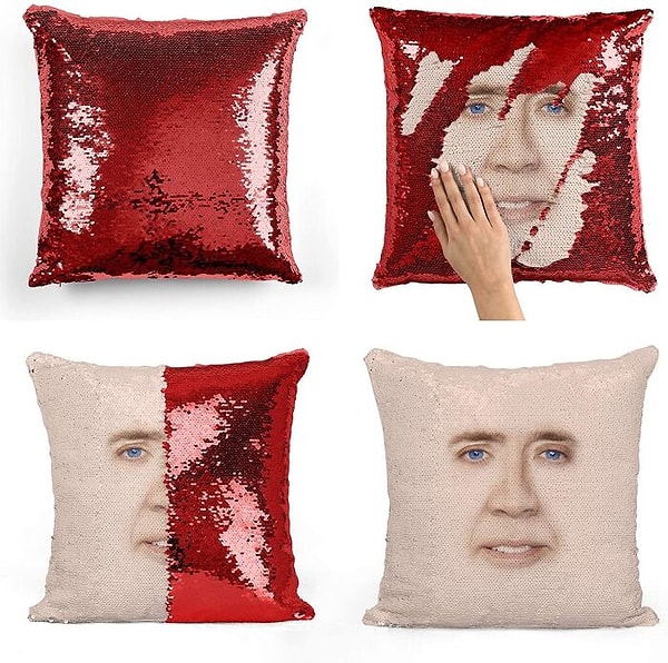 8. Подушка с пайетками с лицом Николаса Кейджа