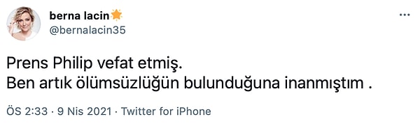 11. Berna Laçin, Prens Philip'in vefatıyla ilgili paylaşım yaptı!