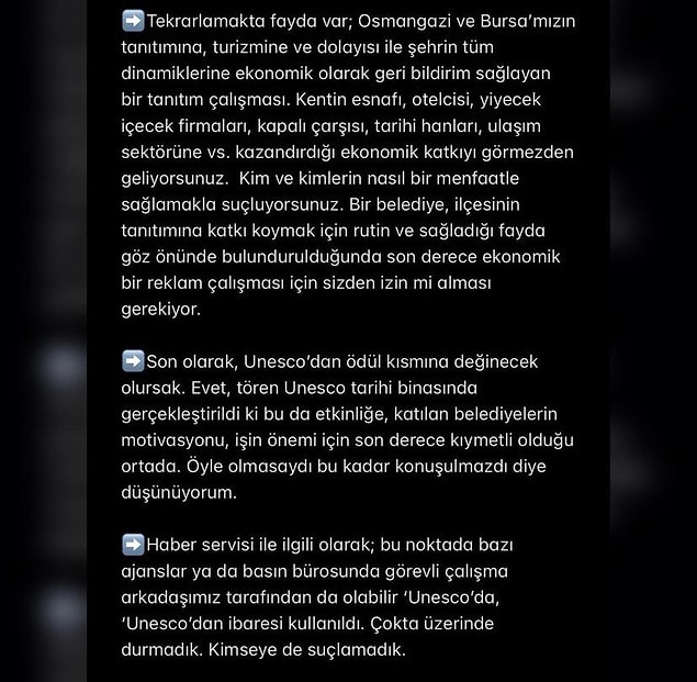 Eleştirilere Twitter hesabından yanıt veren Dündar, söz konusu harcamaların ilçenin tanıtımı için yapıldığını savundu. Dündar, aldığı ödülün UNESCO ile ilgisinin olmadığını kabul ederek 'UNESCO Ödülü' ibaresini basın bürosundaki çalışanların eklediğini belirtti ve 'Çok da üzerinde durmadık' dedi. 👇