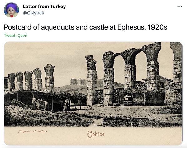 16. İzmir Efes Antik Kenti'ni gösteren bir kartpostal, 1920'ler