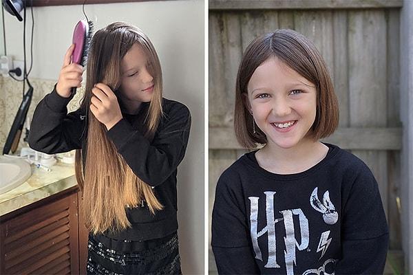 6. "8 yaşındaki kızım kanser hastası çocuklar için 2 yıl boyunca saçını uzattı."