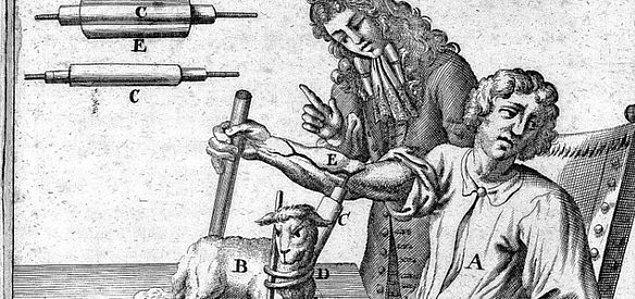 9. 1667 Aralık'ında, Jean-Baptiste Denis adlı bir doktor, bir adamın zihinsel hastalığını geçirmek amacıyla vücuduna dana kanı enjekte ediyor.