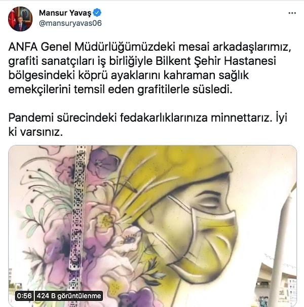 Ankara Büyükşehir Belediye Başkanı Mansur Yavaş, bu resim çalışmalarının yer aldığı bir videoyu kendi Twitter'dan hesabından paylaştı.