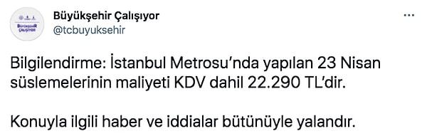 "Büyükşehir Çalışıyor" Twitter hesabı da bayrakların KDV dahil 22.290 TL olduğunu söyleyerek iddiayı yalandı.
