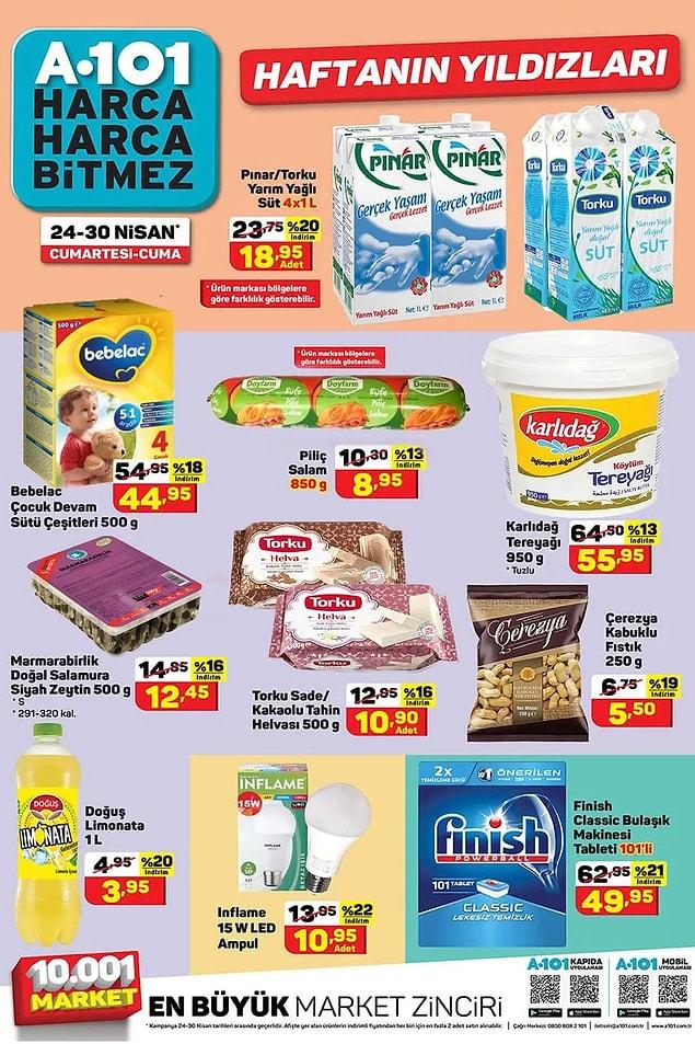 Bu hafta A101'de hem Torku hem de Pınar yarım yağlı 4x1 süt paketleri 18,95 TL.
