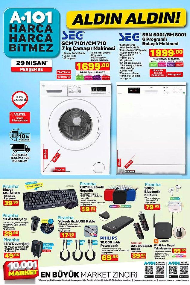 Bu hafta da SEG marka çamaşır ve bulaşık makinesi ücretsiz teslimat ve kurulum seçeneği ile satışta olacak.